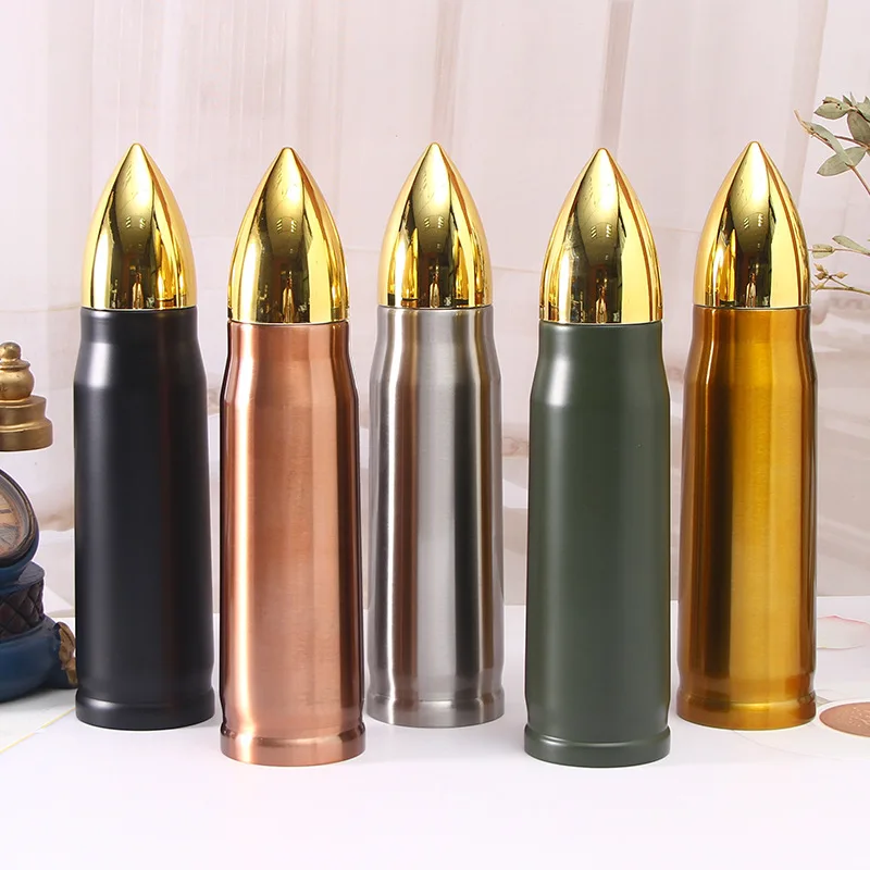 Custom 17oz 500ml Rifle Style Lovers Gifts Souvenir Bullet Shaped Vacuum Thermo Flask Drinking Water Bottle