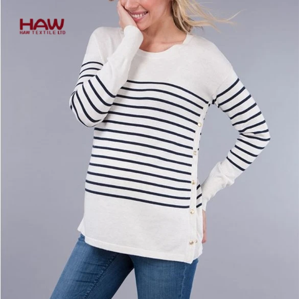 
High Quality Maternity Long Sleeves With Buttons For Pregnant Nurse Women Pullover Striped Sweater 