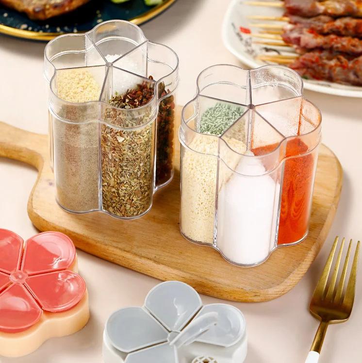 5 In 1 Salt and Pepper Shaker, Clear Salt Bottle Seasoning Bottle for Outdoors Barbecue Picnic Camping