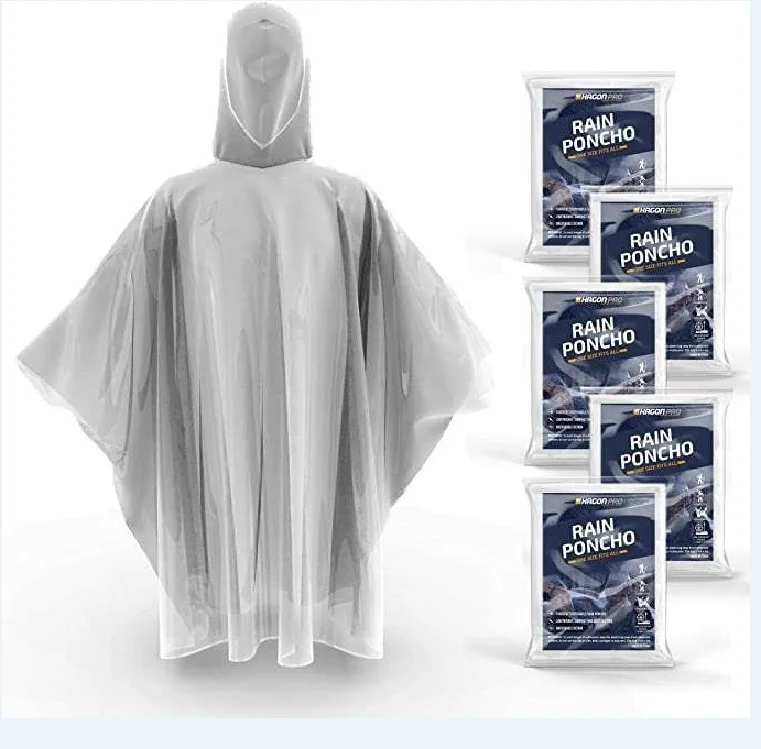 Custom Logo Emergency Poncho Transparent Disposable Raincoat Plastic Waterproof Disposable Rain Ponchos For Adults