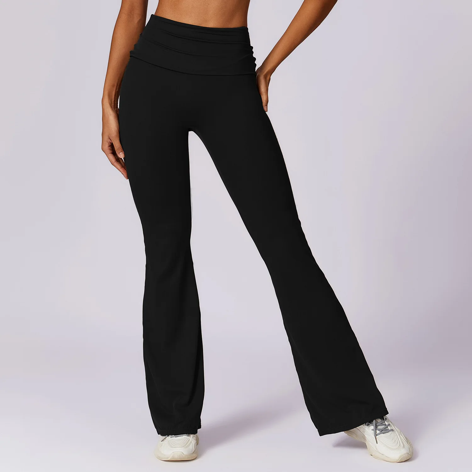 Women Stretch Flap Waist Tummy Control Soft Lightweight Flare Pants