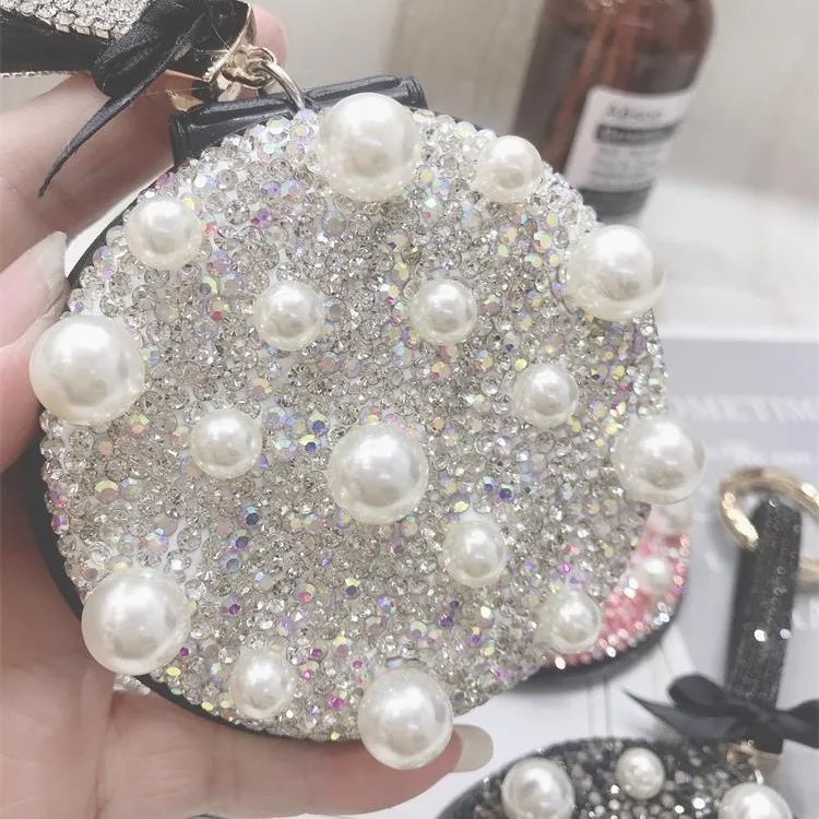 Портативное круглое складное компактное зеркало для макияжа со стразами и бриллиантами с брелоком подарка