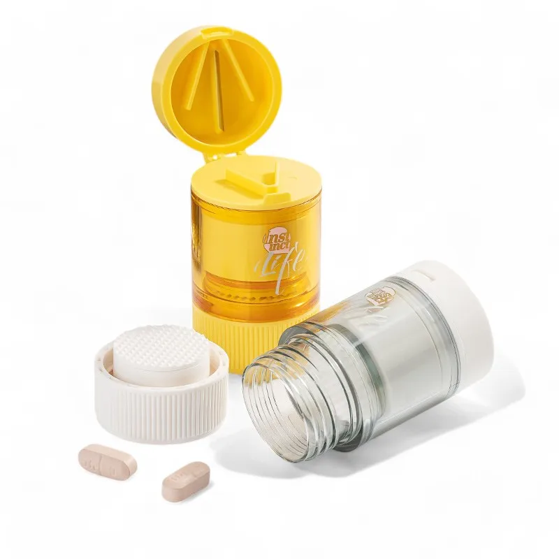 Portable Pill Cutter Shredder Mini Plastic Round Pill Cutter Storage Box With Pill Cutter