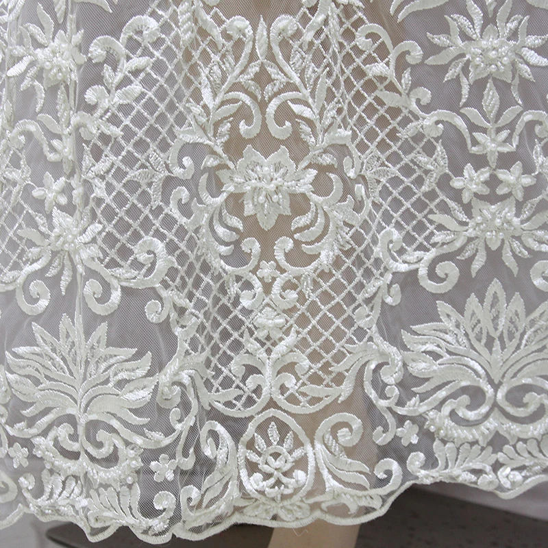 New lace designs fabric multicolor pearl embroidery sequin beaded lace fabric for women dresses