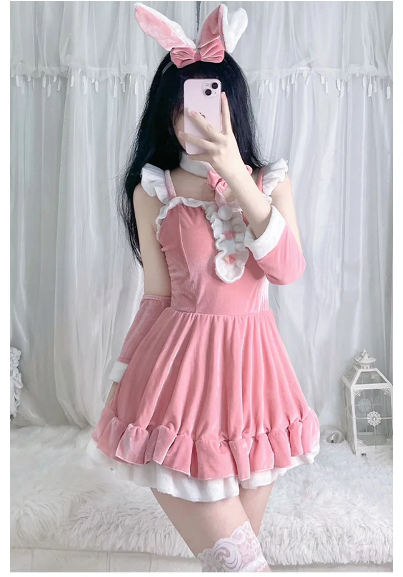 Adult Halloween Cosplay Sexy Japanese Girls pink Bunny Costume