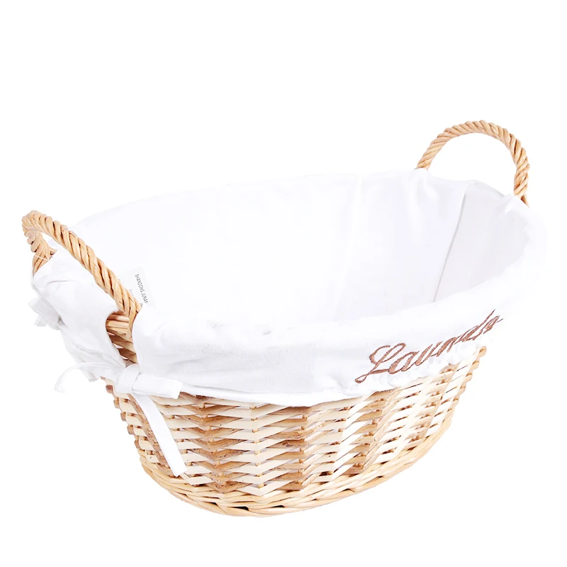 Custom Empty Wicker Gift Decorative Woven Storage Basket With Embroidery lining