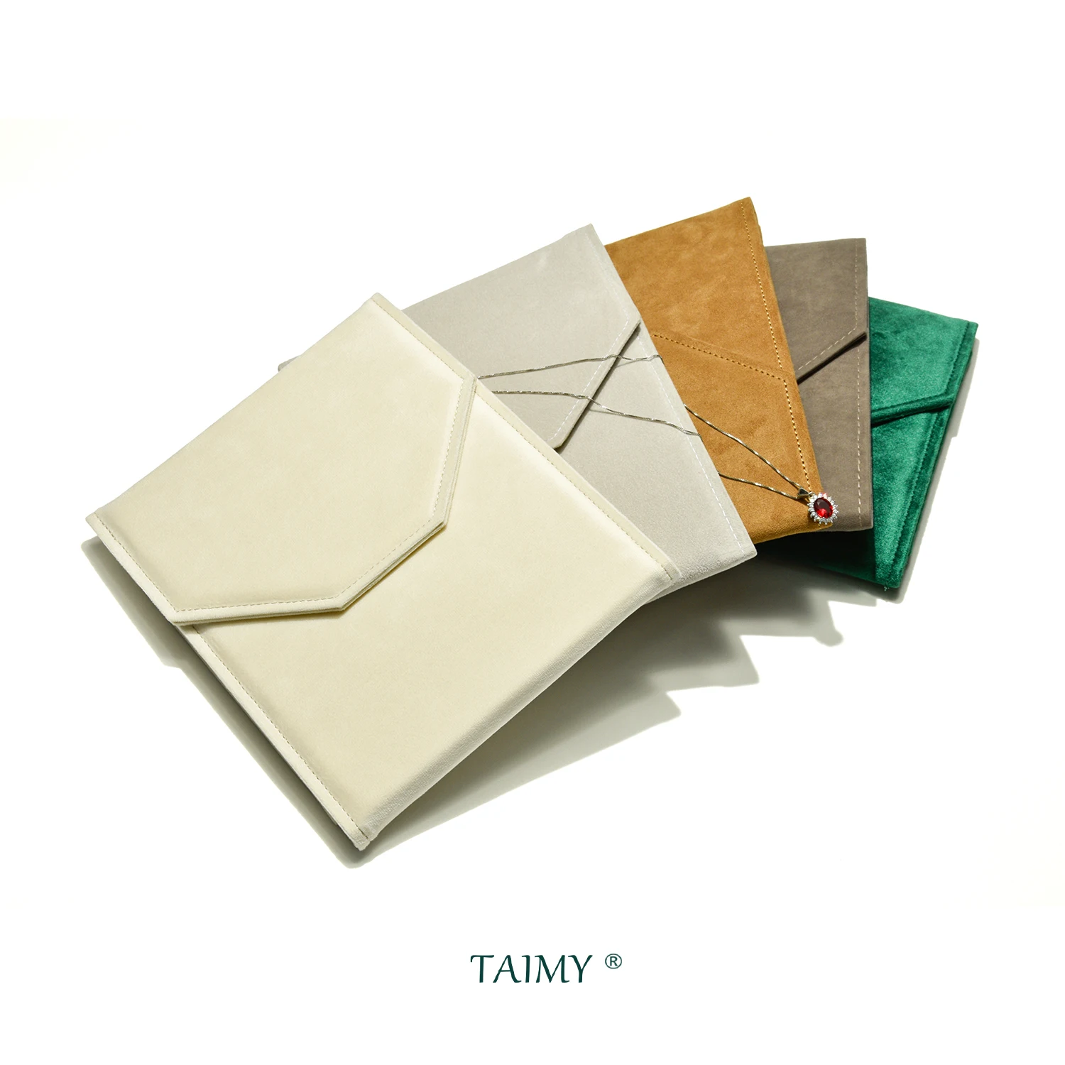 Factory Wholesale Jewelers Velvet Gold Silver Necklace Pendant Jewelry Bag Suede Emeralds Gem Pendant Gifts Display Packaging