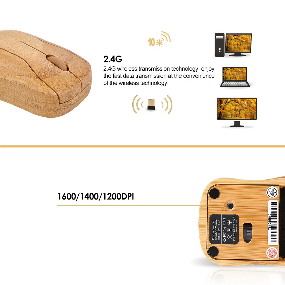 2022 Hot Pick Computer Wireless Optical Bamboo Mouse Fierndly Bamboo Wooden Mouse With Usb Receiver For Notebook Pc Personalized