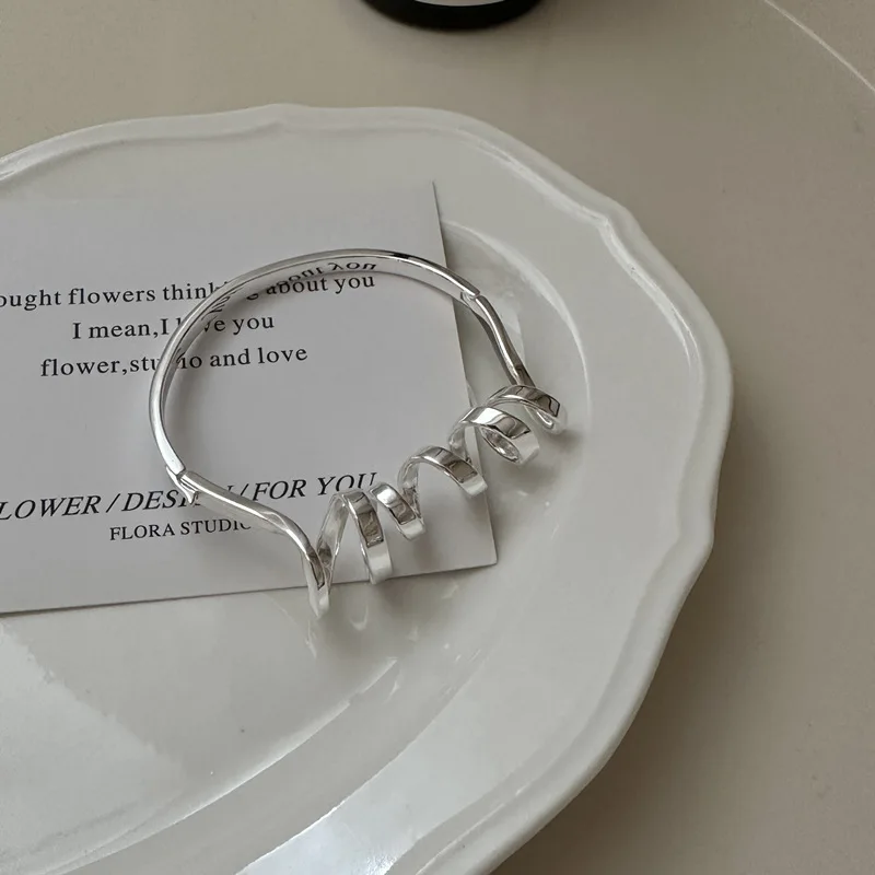 Luxury Beautiful Vintage 925 Sterling Silver Wire Twist Bangle For Women Fine Jewelry