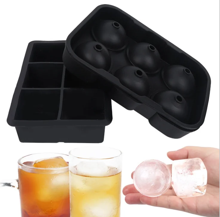 Customized Color Eco-friendly Natural Healthy Sustainable Use 6 Cavity Wholesale Large Silicone Ice Cube Trays
