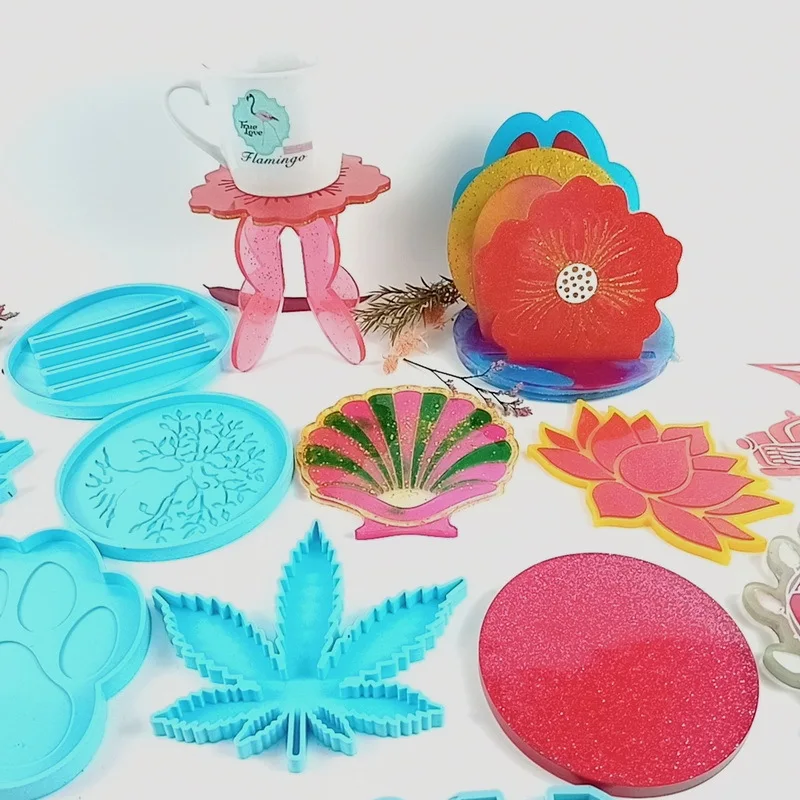 
BO102 Amazon hot epoxy resin silicone round life Tree heart shape Dog paw Lace lights leaf Lotus shell coaster mold tray mold 