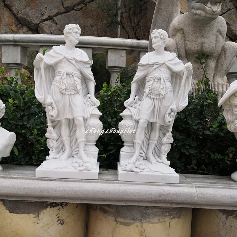 Life Size Marble Roman Soldier Statue Pair Stone Garden Man Sculpture