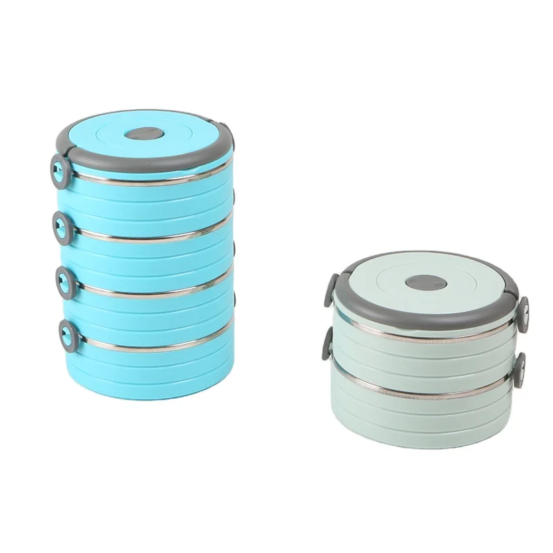 Insulated vacuum lunch box stackable 2 layers round stainless steel lunch box