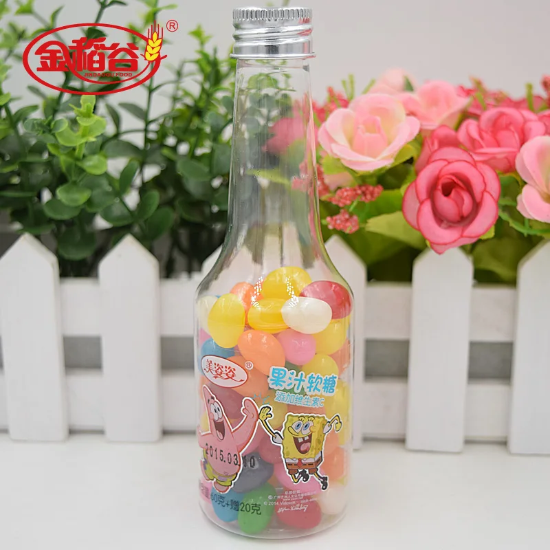 Wholesale 60G Jar Glass Packaging Delicious Fruit Fruity Flavor Sugar Candy Toys Jelly Bean
