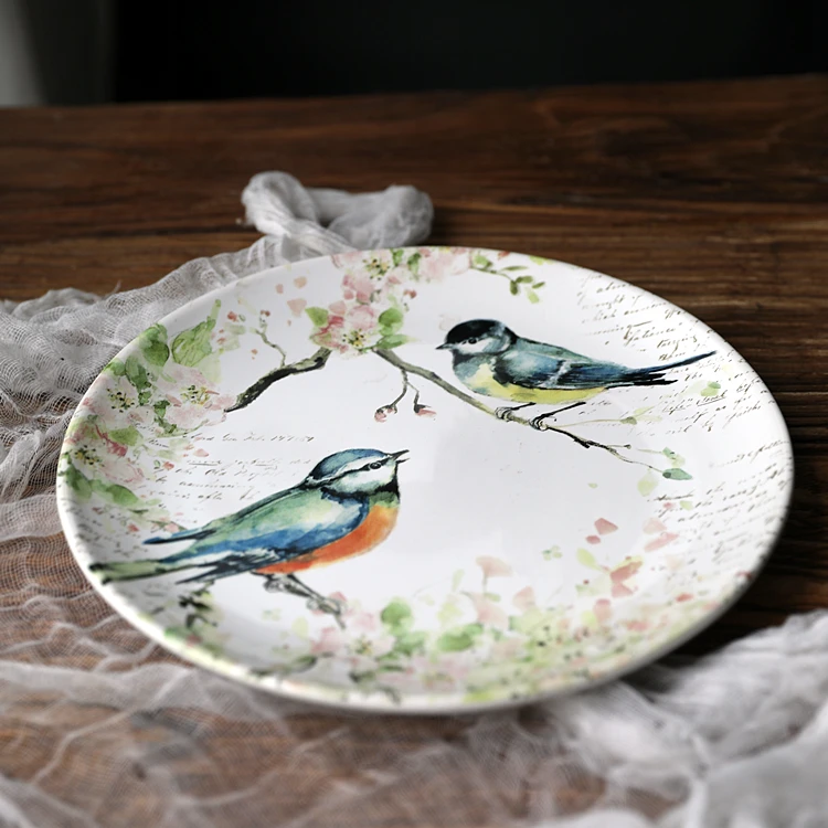 Ceramic Plate & Dish Restaurant Dinnerware Plates Round POTTERY Customized Eco-friendly with Bird Design