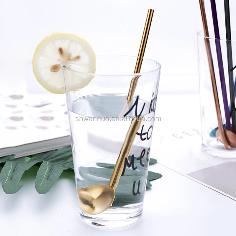 WanuoCraft Long 7 Colors  Metal Straight Stirrer Bar Cocktail Spoon Reusable Drinking Straws Stainless Steel Straw Spoon