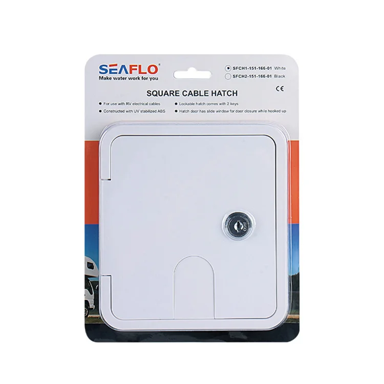 White Square Plastic Profile Electric Cable Hatch Rv Cable Cover With Key Rv Camper Electric Cord Cover