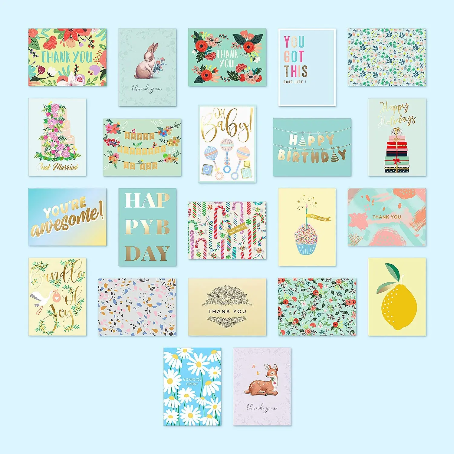 100 Assorted All Occasion Luxury Greeting Cards with Box Set Organizer Blank Card with Envelopes Custom