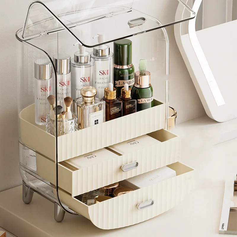 Dormitory Plastic Table Cosmetic Tray Storage Desktop Makeup Organizer With Drawers