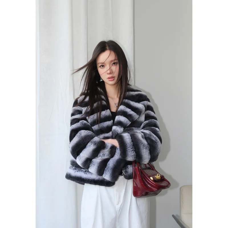 High Quality Fur Short Chinchilla Jacket New Product Women Winter Warm Winter Coats Rex Rabbit