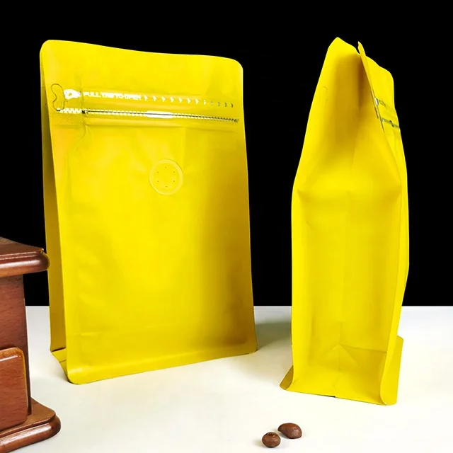 250G 500G 1Lb Square Ziplock Packaging Aluminum Foil Side Gusset Valve Pouch Flat Bottom Coffee Bean Package Plastic Coffe Bag