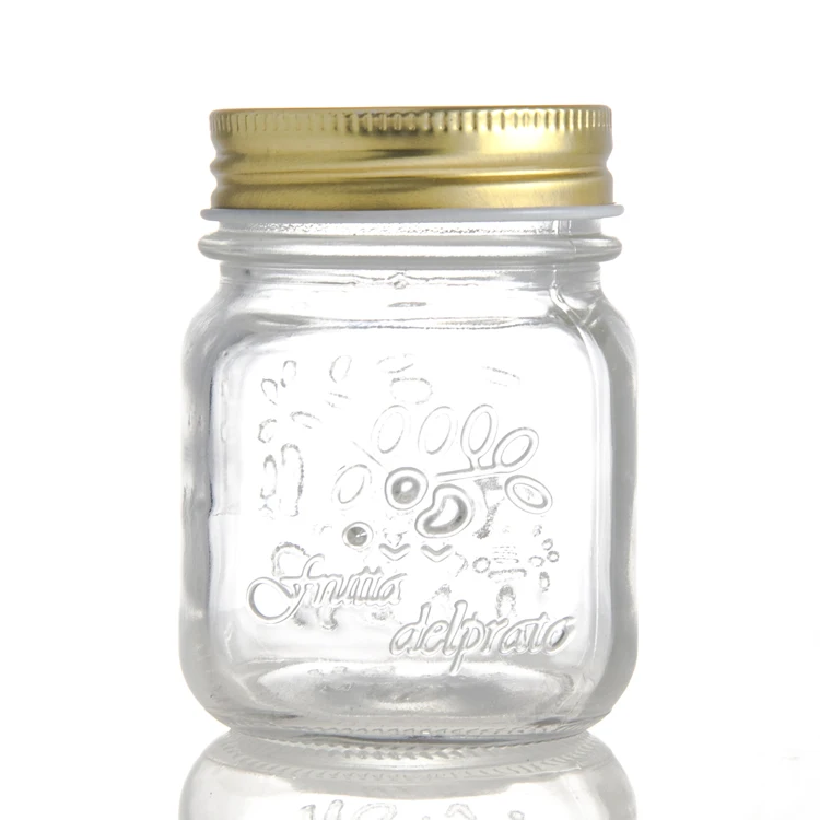Manufacturer wholesale glass carved honey jar canned pickles canned peach embossed pattern to sample processing custom
