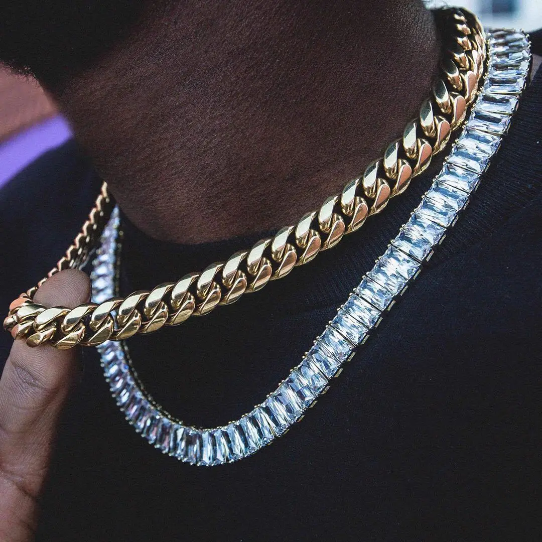 
Custom Logo Gold Plated Stainless Steel Chain Necklace Cuban Link Chain 