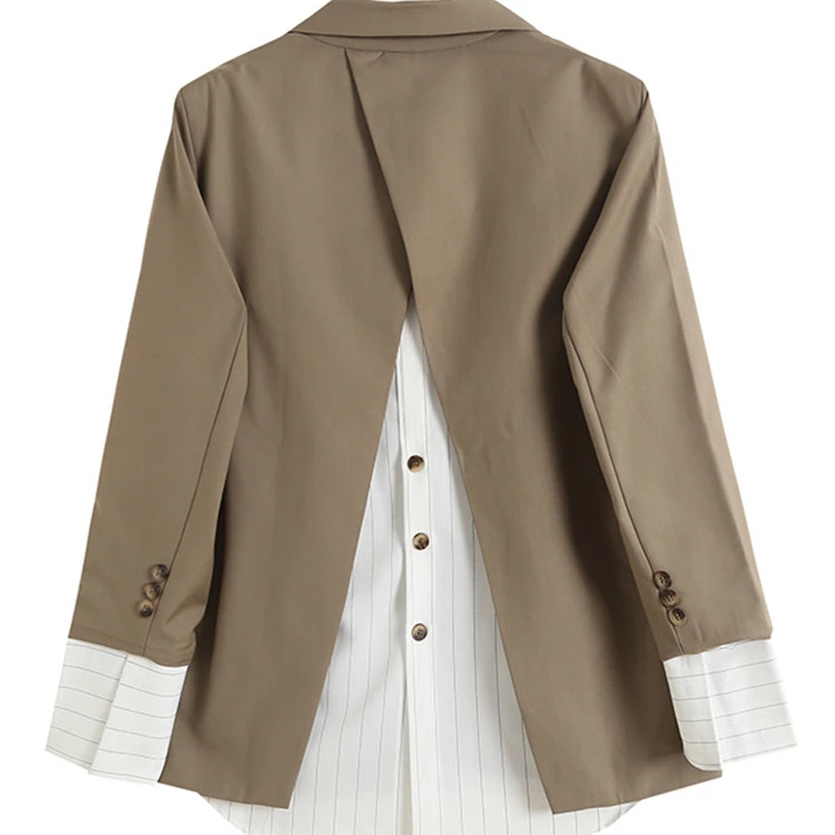 rock and street style stylish loose two piece jacket khaki Splicing cuff and hem causal women suit jacket irregular