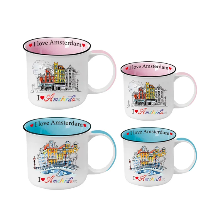 Personalized Holland Enamel Mug Custom Silk Screen Printing Ceramic Souvenirs Camp Cups and Mugs Gift Box Included