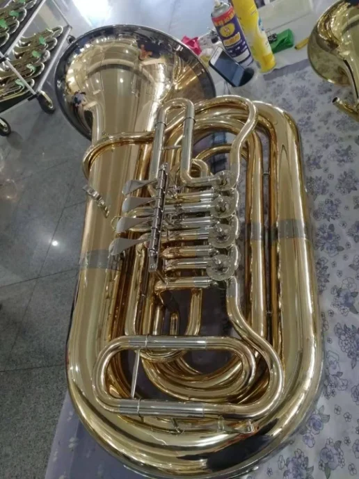 Professional Gold brass body / bell 3/4 Bb key Tuba with 4 Rotary yellow brass piston / valve keys (JTU-270)