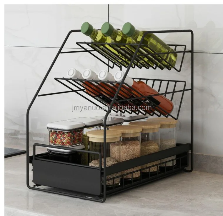 Rectangular Three Layer Tabletop Seasoning Shelves Display Bottle Kitchen Storage Rack