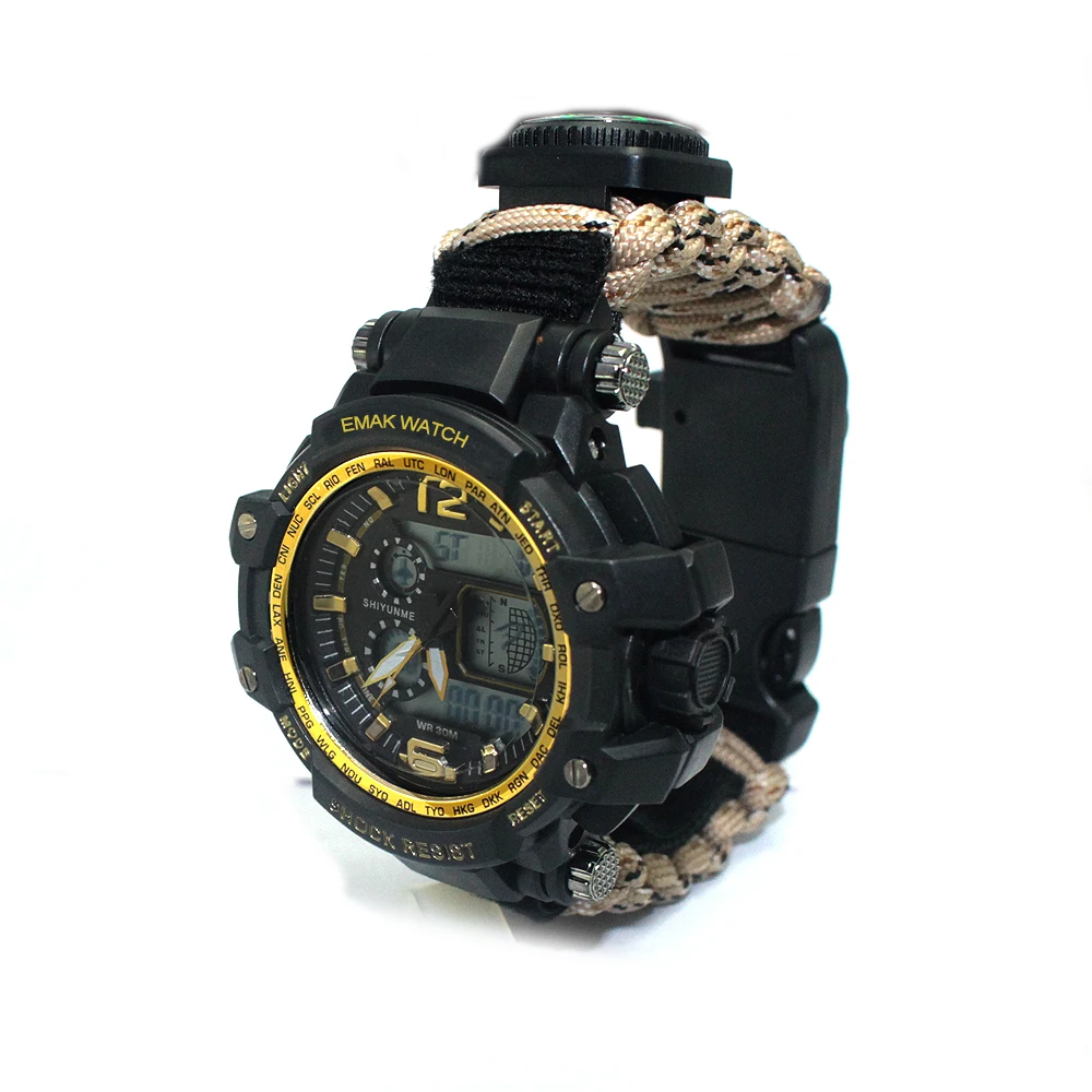 Hot Seller Survival Tool Mini Watch, 2020 New multifunctional Edc Accessories hiking paracord compass watch