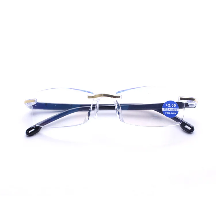 UV400 Anti-Blue Light Slim Reading Eyeglasses Black White Red Rimless Frames Glasses with PC Lenses Protective Packaging