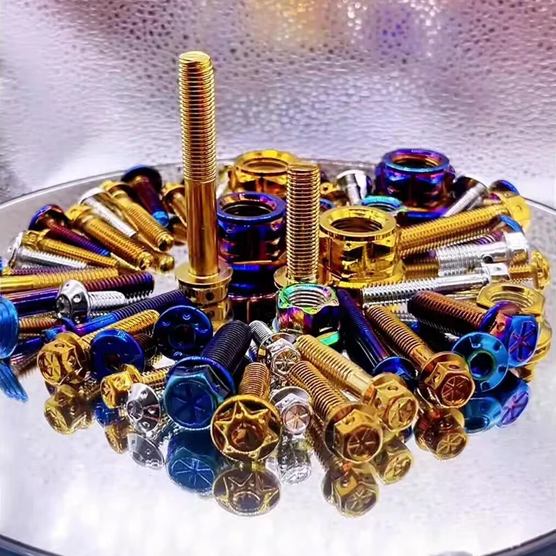 Anodized colored sprint car grade 5 titanium bolt kit M8 M10 M12 Gr2 Gr5 bolts for motorcycle m5 titanium bolts titanium screw