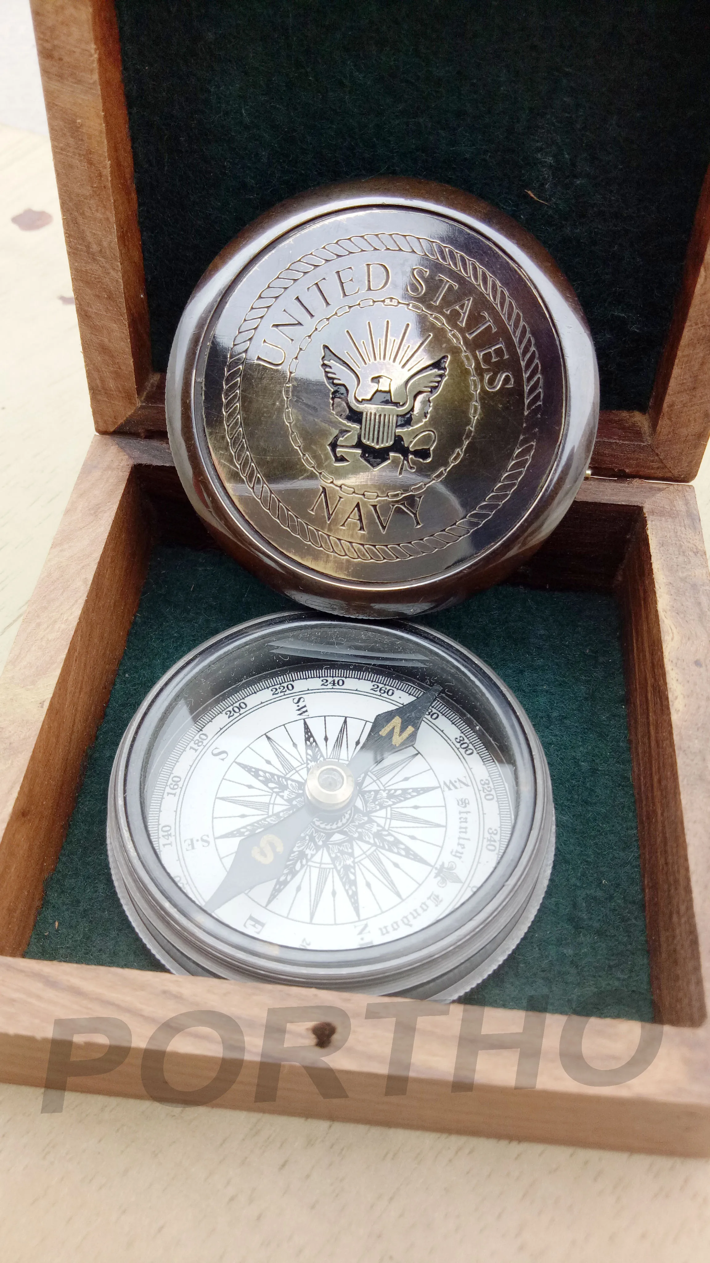 Антикварный поэмосный компас с деревянной подарочной коробкой-гравированный компас-индивидуальный подарок