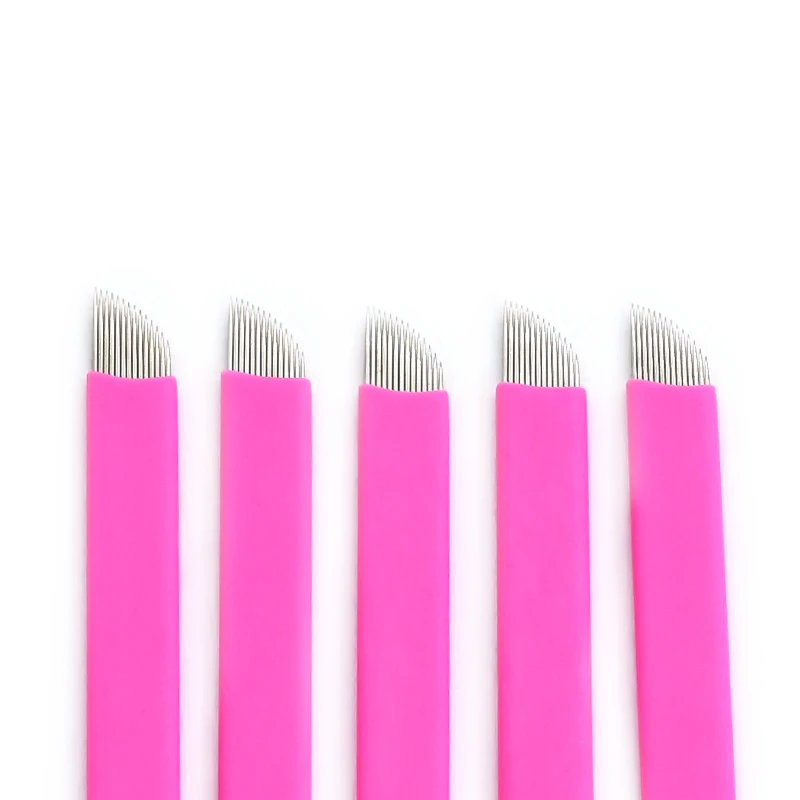 Pink PMU Ultrahard Microblades 0.18mm Permanent Makeup Disposable Eyebrow Microblading Needles
