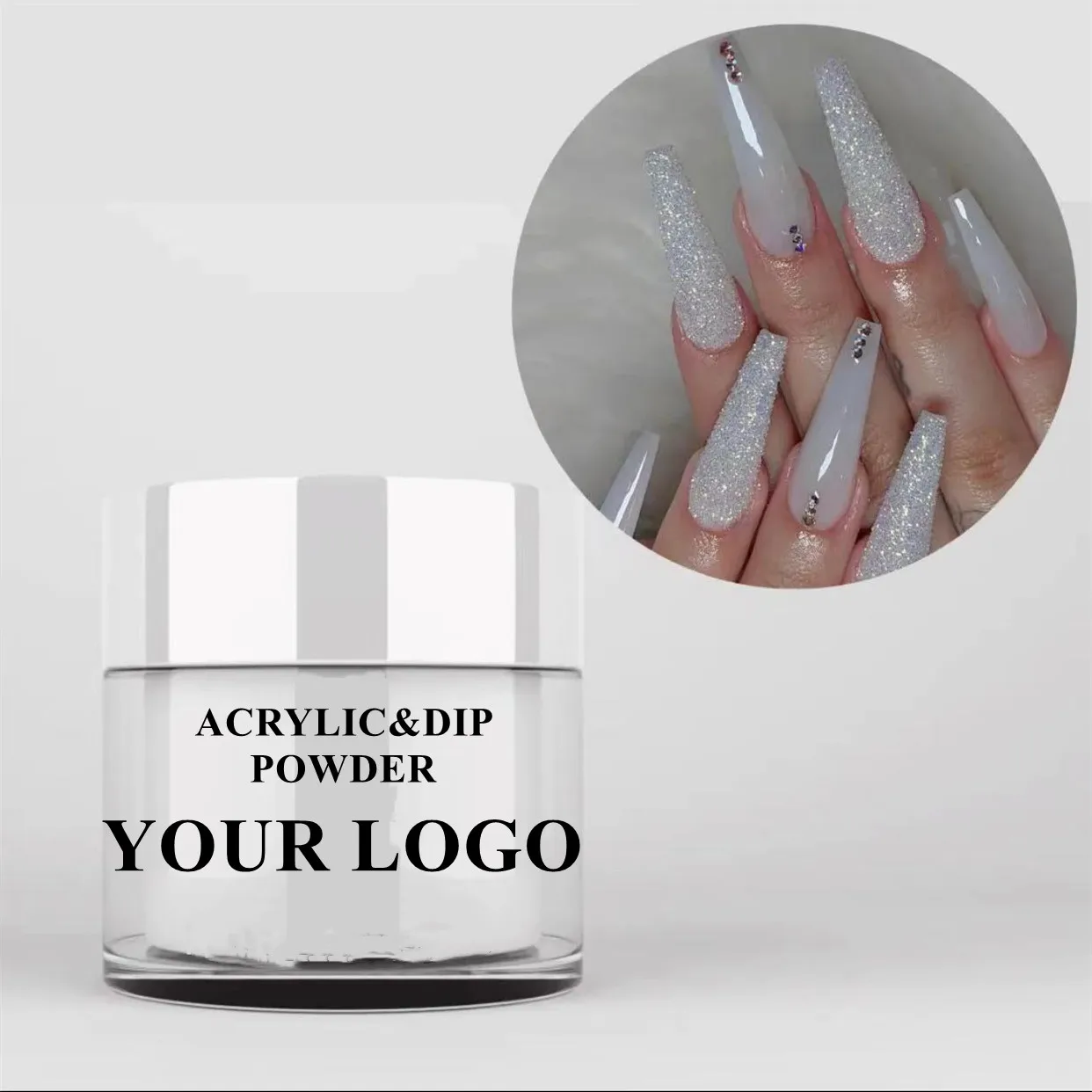 New Wholesale Acrylic Dipping 2 In 1 Powder Bottle Clear Transparent Gold Lids 1oz/2oz Pots Nail Acrylic Powder