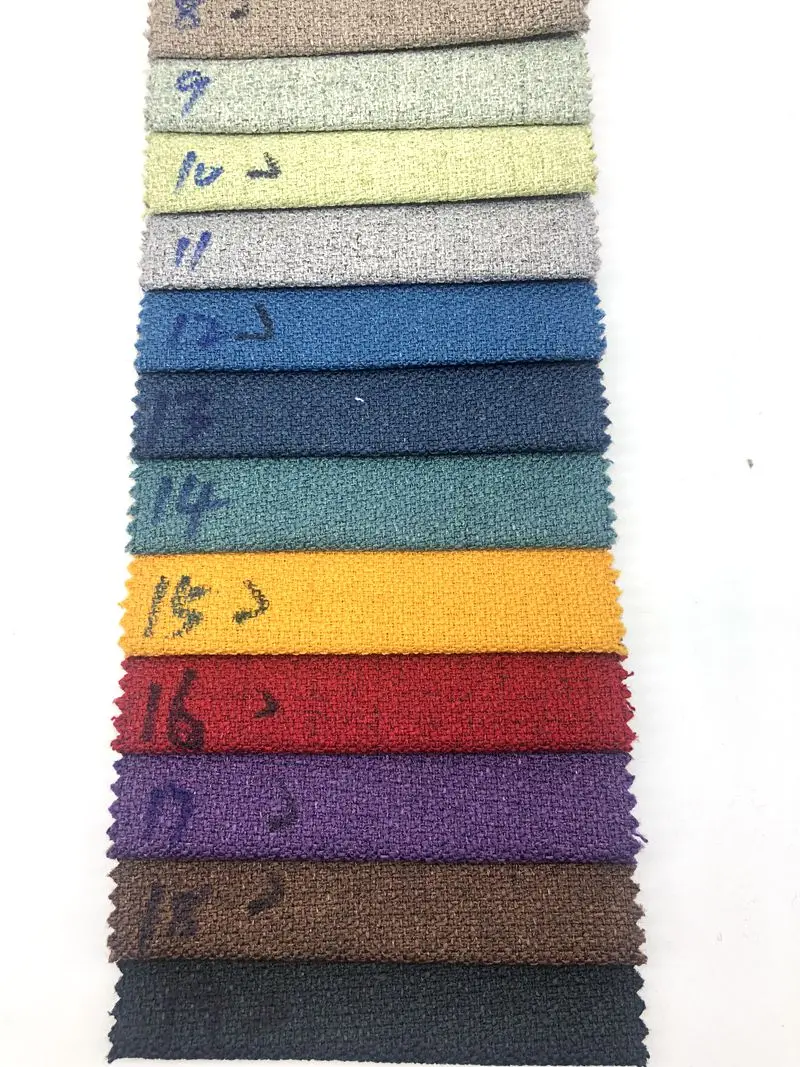 Low moq  nonwoven backing  ready goods textured weave upholstery felt linen look fabric