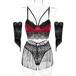 New Arrival Ladies Clothes Sexy Lingeries Tassels Patchwork Transparent Lace Women Sexy Underwear