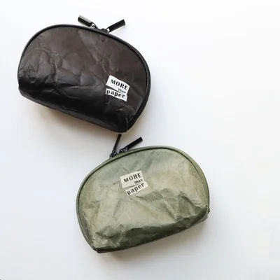 Fashion Shell Shape Washable Fabric Black Green Kraft Paper Cosmetic Makeup Tyvek Pouch Bag