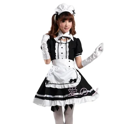 2023 Black Cute Lolita Maid French Maid Dress Girls Woman Amine Cosplay Costume Waitress Maid Party Stage Costumes S-5XL Sizes