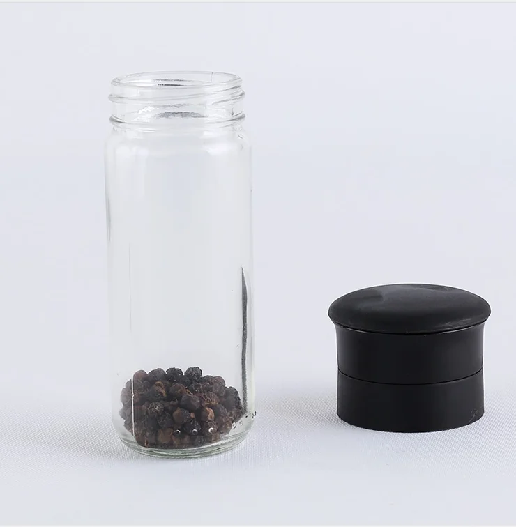 Kitchen Ceramic Core Spice Grinder Bottle Manual Plastic Salt and Pepper Mill Cap Herb Grinder Lid Set with 100 ml Glass Jar