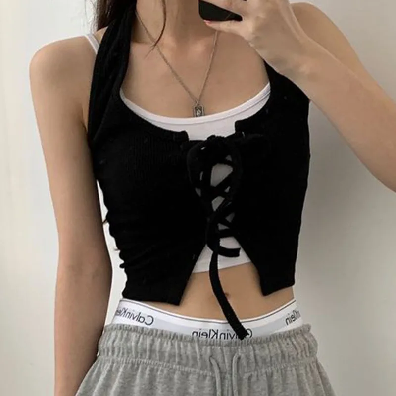 Summer wear fashion clothing slim fit two-piece short vest waist slimming chest halter all-match top off shoulder womens t-shirt