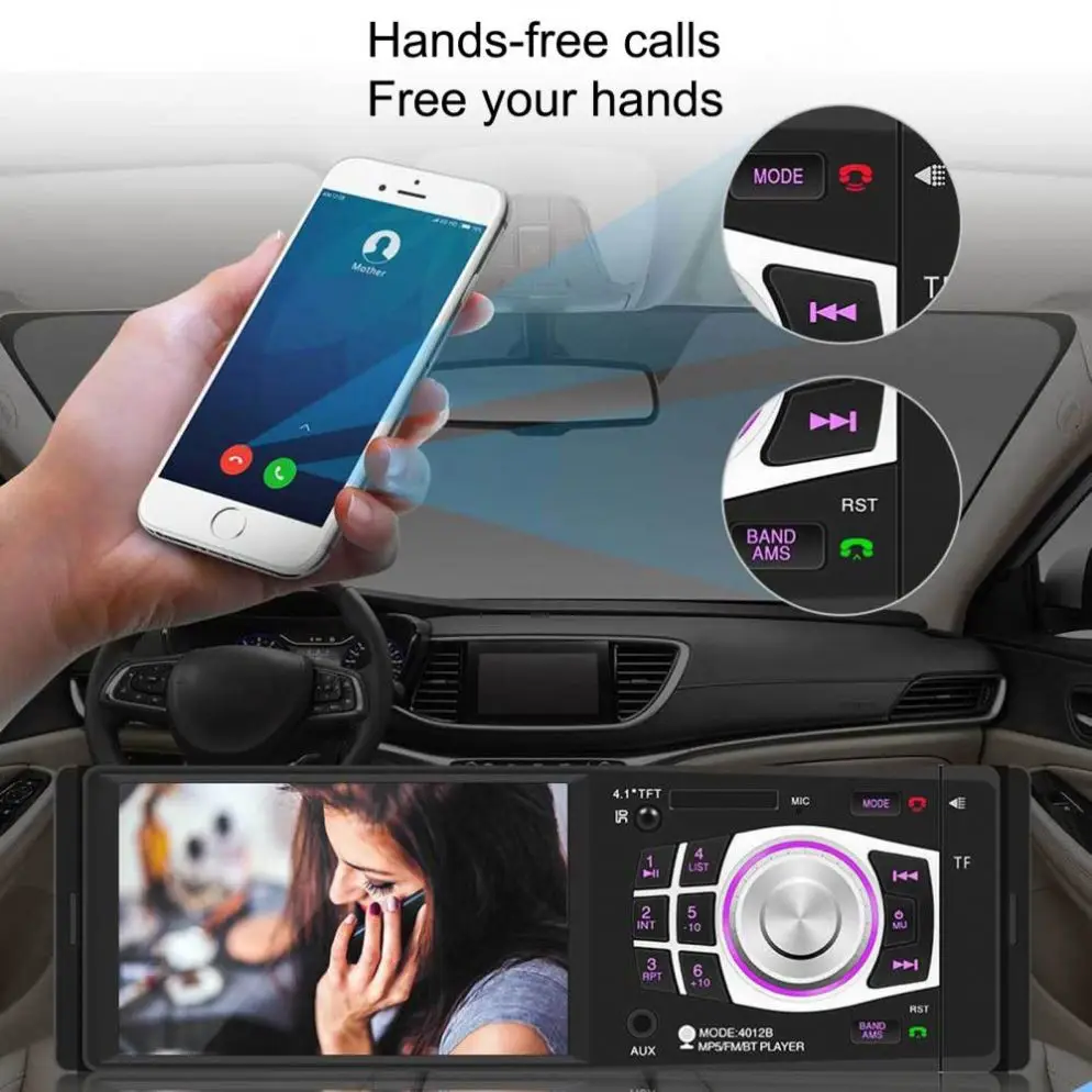 4012B 18.8cmx5.8cmx6.5cm Car MP5 Player Blue-tooth Durable 4.1 Inch Auto HD Display FM Radio