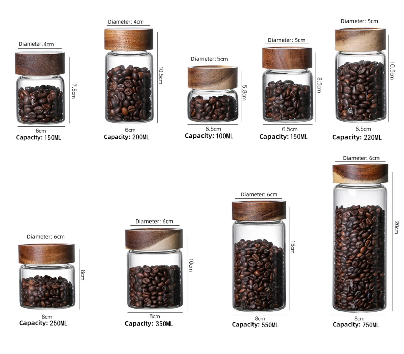 Storage Jars Sealed Food Storage Containers Acacia and Glass with Screw Wooden Lid Storage Bottles & Jars Cover Multifunction