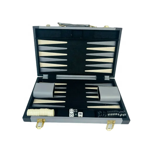 Deluxe 15-Inch Backgammon Set with Black Leatherette Case Stitched Chess Games Accessory