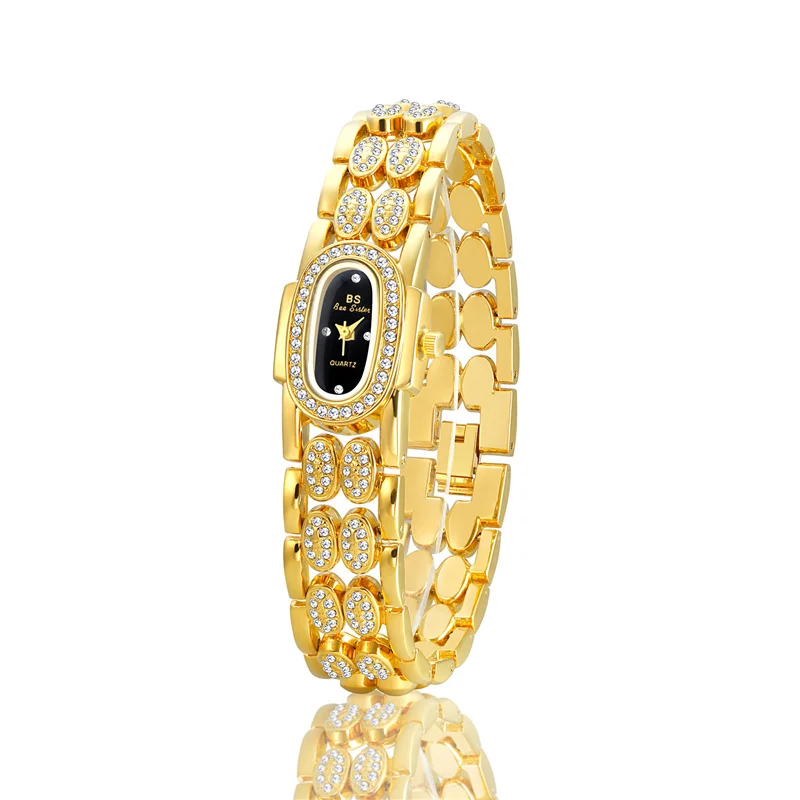 2024 Luxury Gold Plated  Hand Jewelry Alloy Zircon Quartz Watch For Ladies Woman 