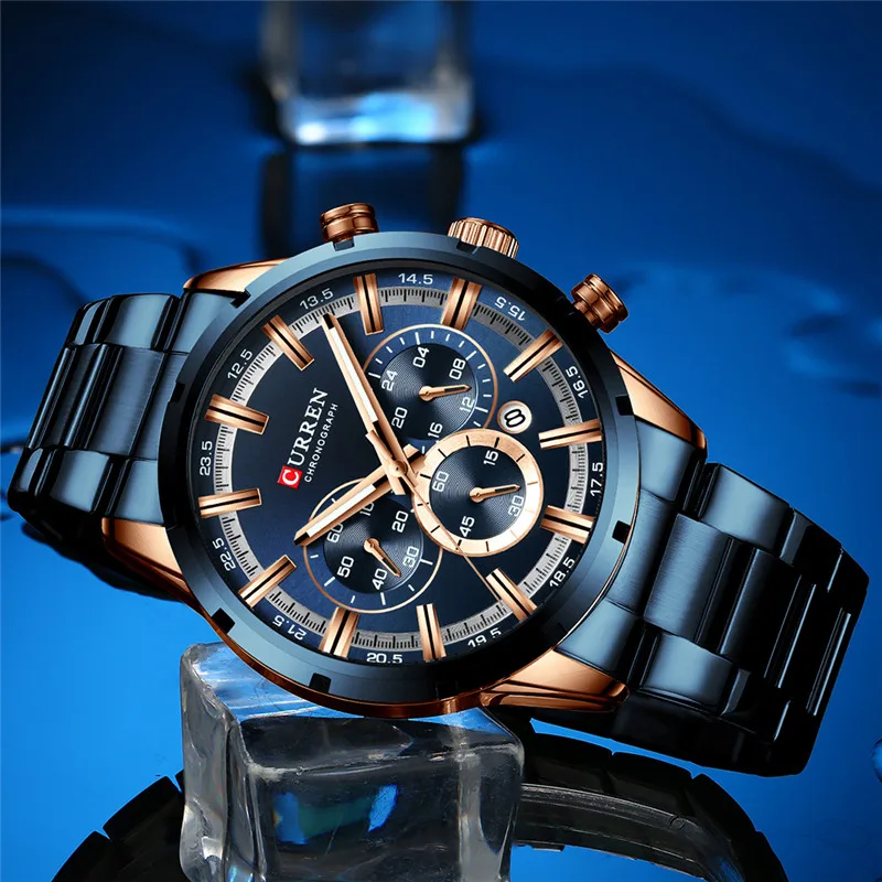 CURREN Man Sport WristWatch Waterproof Chronograph Men Watch Military Army Top Brand Luxury Blue Stainless Steel Male Clock 8355
