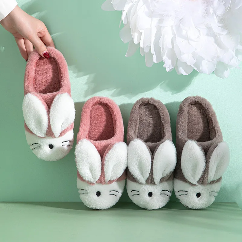 Wholesale Fur Cute Ears Rabbit Boys and Girls Home Indoor Autumn Winter Warm Cotton Slider Slippers Pantoufles pantuflas