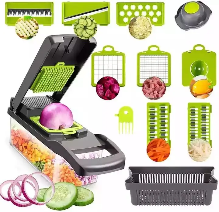 Vegetable Chopper Multifunctional Onion&Carrot Dicer Potato Slicer Cutter Shreds with Sharp Blades Drainage basket